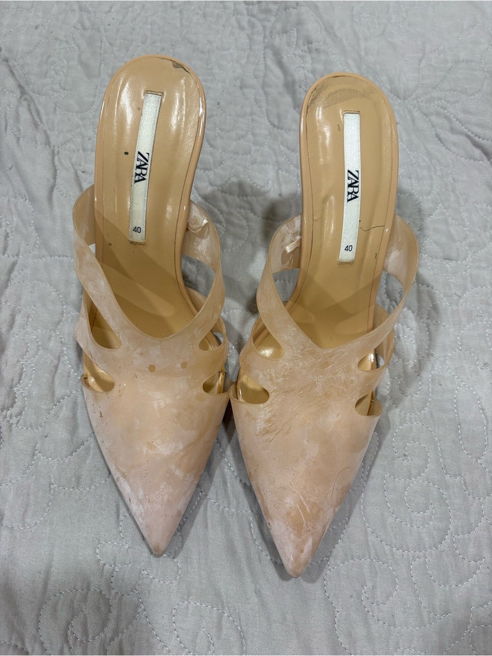 ZARA Beige Pointed-Toe Strappy Slip-On Mules